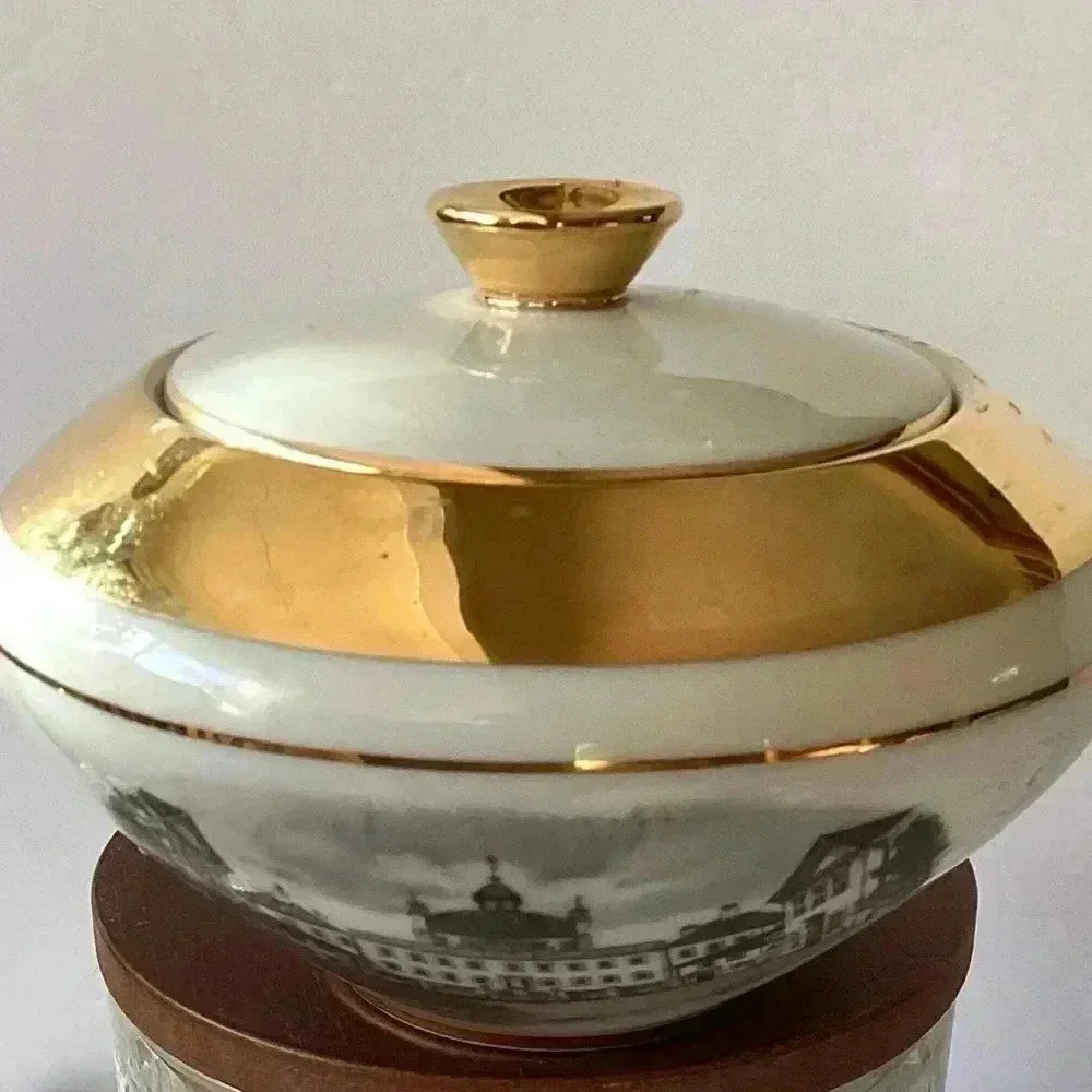 Vintage Copenhagen Denmark Gold trim Sugar Bowl with Lid